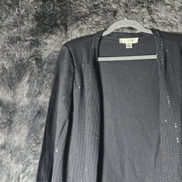 St John Evening Knit Cardigan Black Open Front Embellished Womens S - Picture 2 of 11